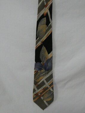 Vintage LEONARD PARIS Silk Tie Leaf Bamboo Pattern